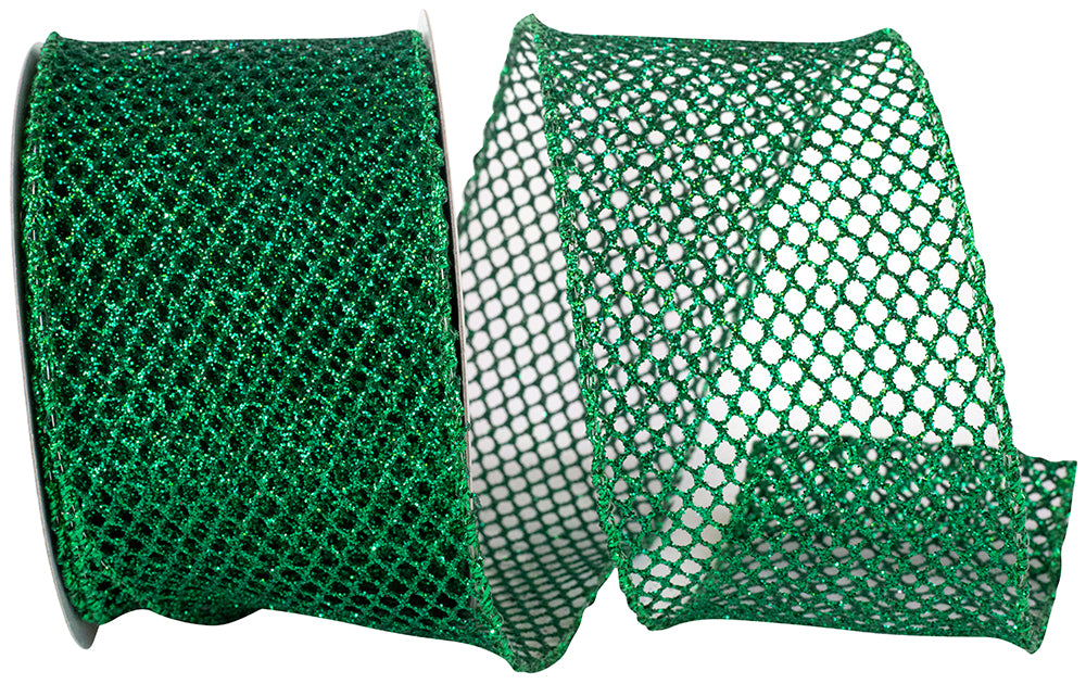 Hunter 2-1 2 Inch Grand Net Sparkle Wired Edge Ribbon for Wreaths & Bows