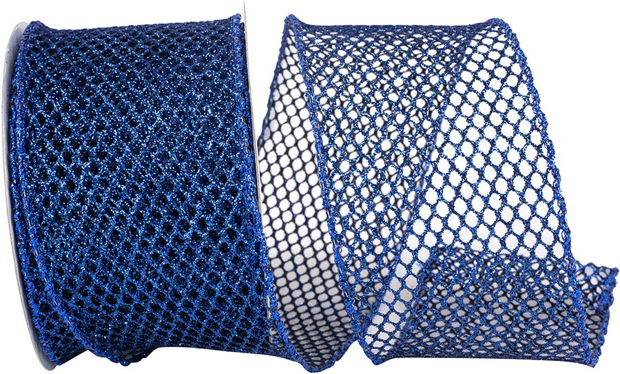 Navy 2-1/2 Inch Metallic Glitter Wired Edge Ribbon
