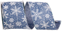 Denim Wired Edge Ribbon 2-1/2 Inch Snowflakes Texture