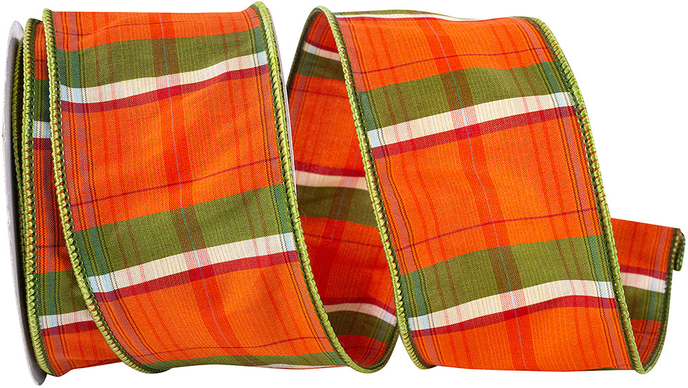 Burnt Plaid Wired Edge Ribbon 2-1/2 Inch for Wreaths