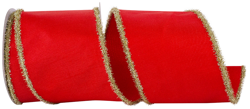 Red 4 Inch Vermilion Dupioni Frizette Wired Edge Ribbon for Wreaths & Bows