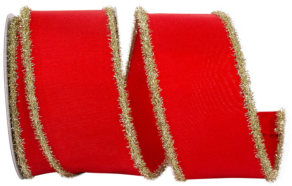 Red 2-1 2 Inch Vermilion Dupioni Frizette Wired Edge Ribbon for Wreaths & Bows