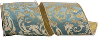 Slate Velvet Plush Glitter Filigree Wired Edge Ribbon 4 Inch