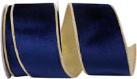 Navy Gold Velvet Plush Wired Edge Ribbon 2-1/2 Inch