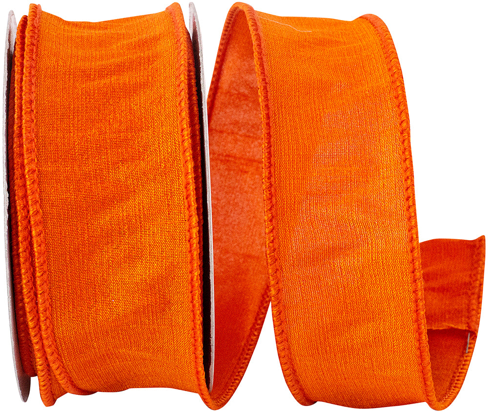 Tangerine 1-1 2 Inch Dupioni Flame Wired Edge Ribbon for Wreaths & Bows