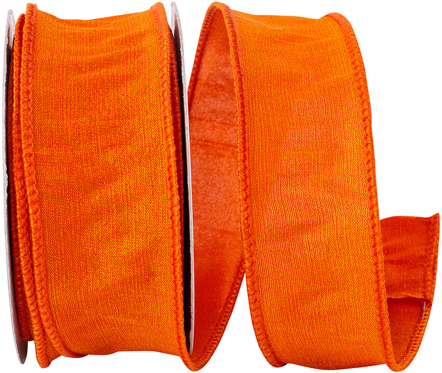 Tangerine 1-1 2 Inch Dupioni Flame Wired Edge Ribbon for Wreaths & Bows