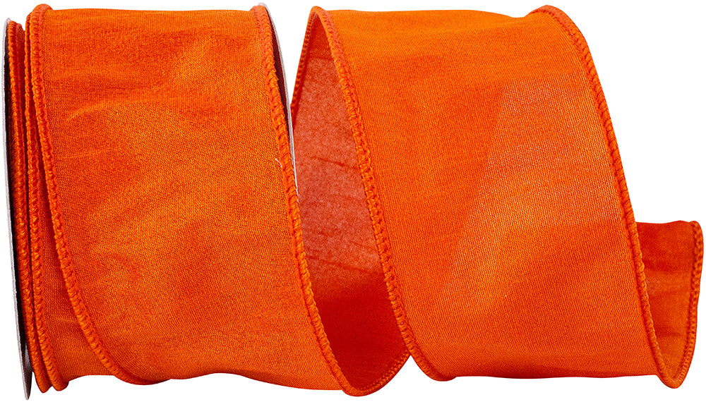 Tangerine 2-1 2 Inch Dupioni Flame Wired Edge Ribbon for Wreaths & Bows