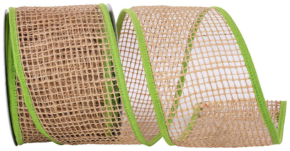 Jute Mesh Ribbon Natural Lime 4 Inch for Wreaths and Bows