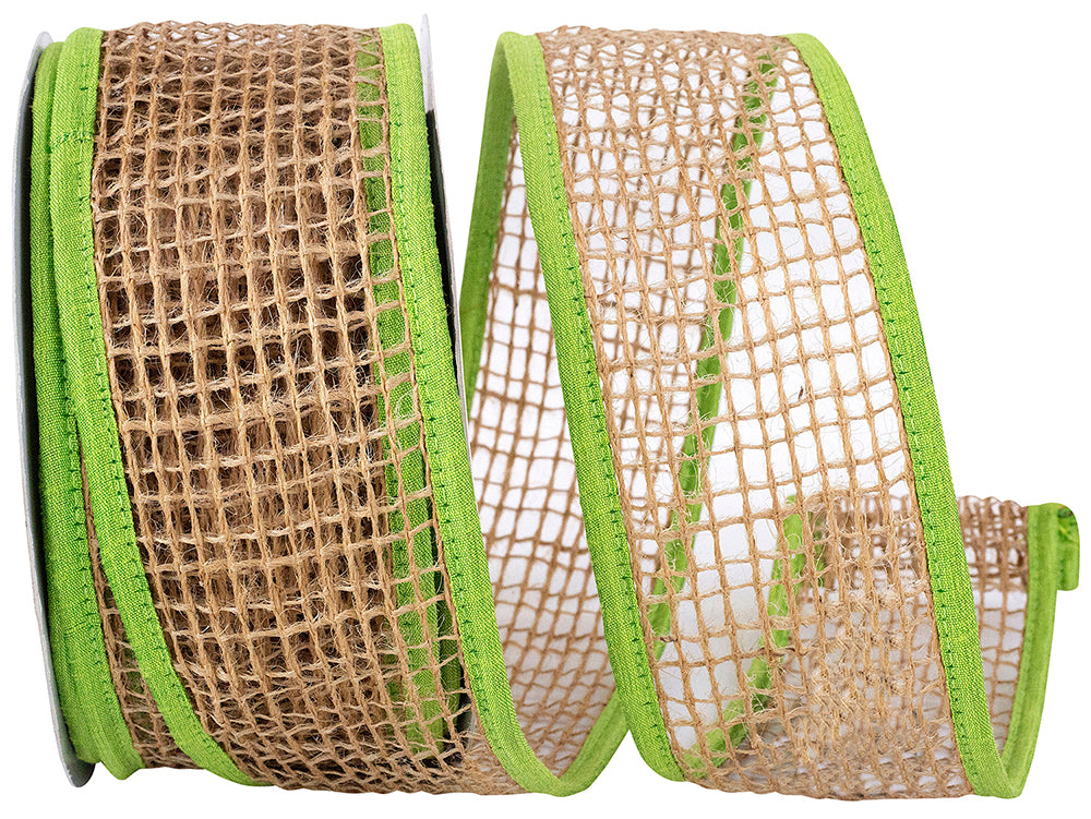 Jute Mesh Ribbon Natural Lime 2-1/2 Inch Wired Edge