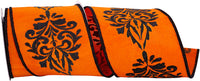 Orange Black 4 Inch Grand Crest Dupioni Wired Edge Ribbon for Wreaths & Bows