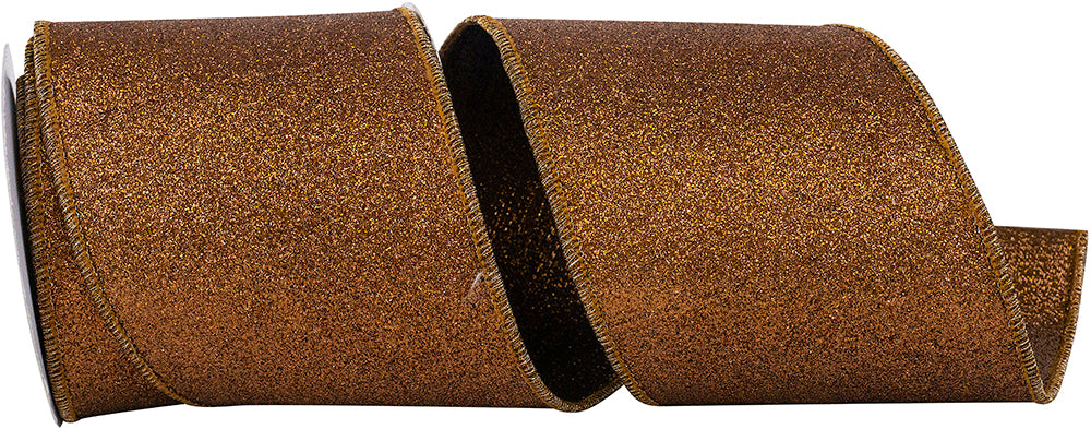 Copper Glitter Deluxe Wired Edge Ribbon 4 Inch for Bows