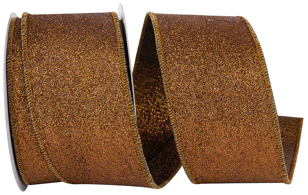 Copper Glitter Deluxe Wired Edge Ribbon 2-1/2 Inch