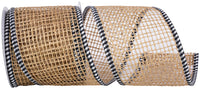Jute Mesh Ribbon Natural 4 Inch Open Weave with Gingham Edge