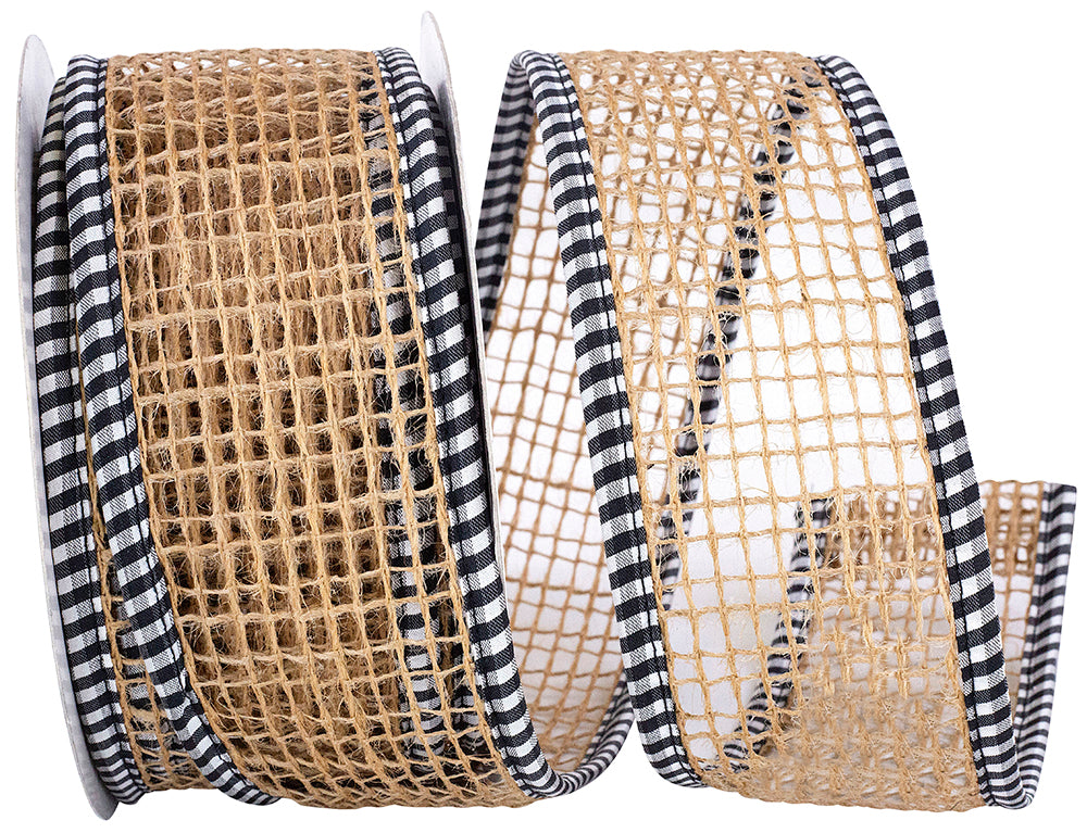Natural Jute Mesh Ribbon 2-1/2 Inch Gingham Wired Edge