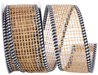 Natural Jute Mesh Ribbon 2-1/2 Inch Gingham Wired Edge