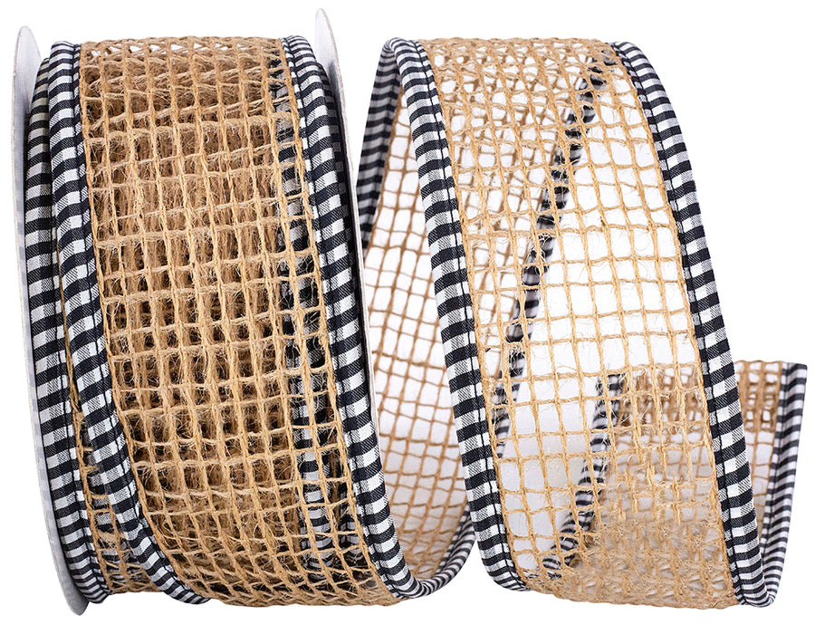 Natural Jute Mesh Ribbon 2-1/2 Inch Gingham Wired Edge