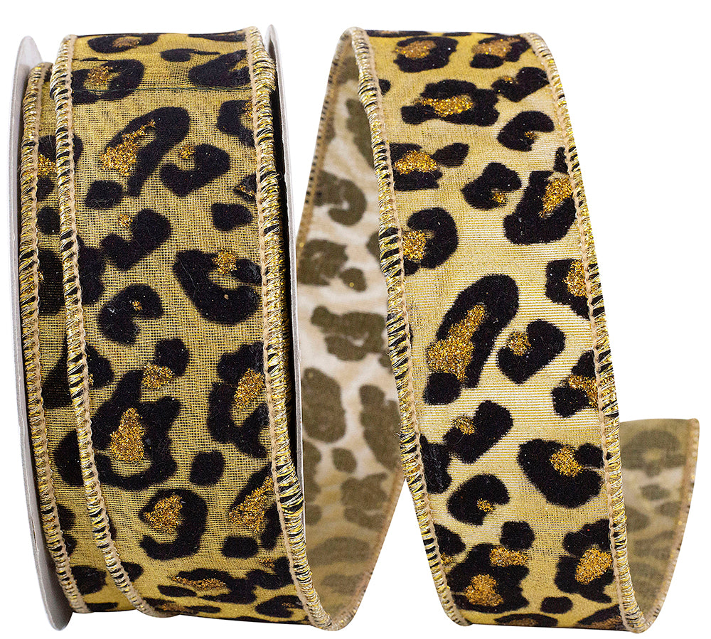 Cheetah Jaguar Spots Gold Black 1-1/2 Inch Ribbon