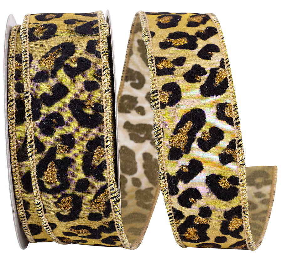 Cheetah Jaguar Spots Gold Black 1-1/2 Inch Ribbon