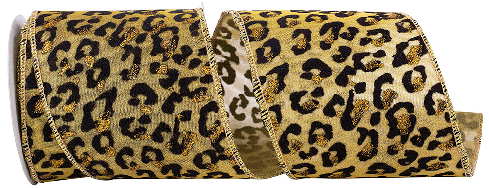 Cheetah Print Gold Black 4 Inch Wired Edge Ribbon