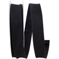 Black 1 Inch Felt Fuzz Petite Wired Edge Ribbon for Wreaths & Bows