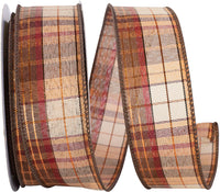 Copper Plaid Wired Edge Ribbon 1-1/2 Inch for Wreaths