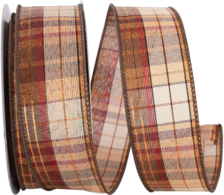 Copper Plaid Wired Edge Ribbon 1-1/2 Inch for Wreaths