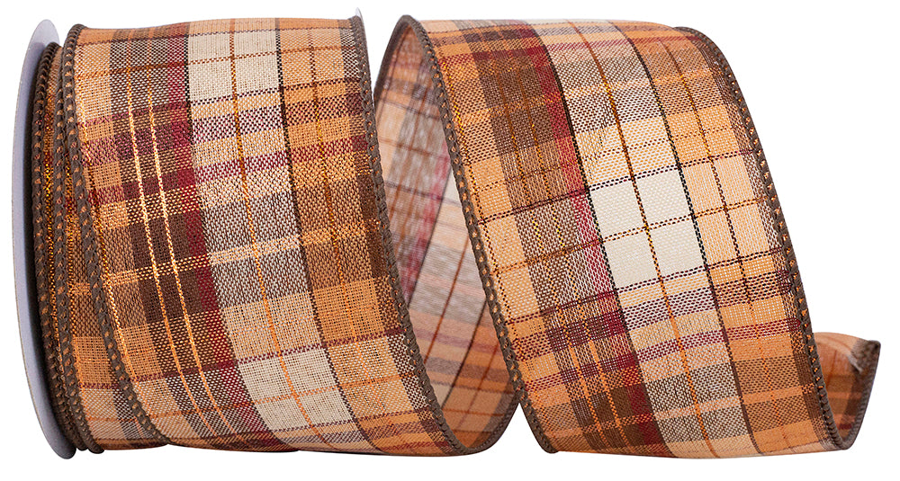 Copper Plaid Wired Edge Ribbon 2-1/2 Inch for Wreaths