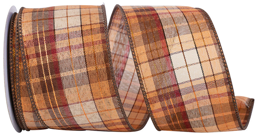 Copper Plaid Wired Edge Ribbon 2-1/2 Inch for Wreaths