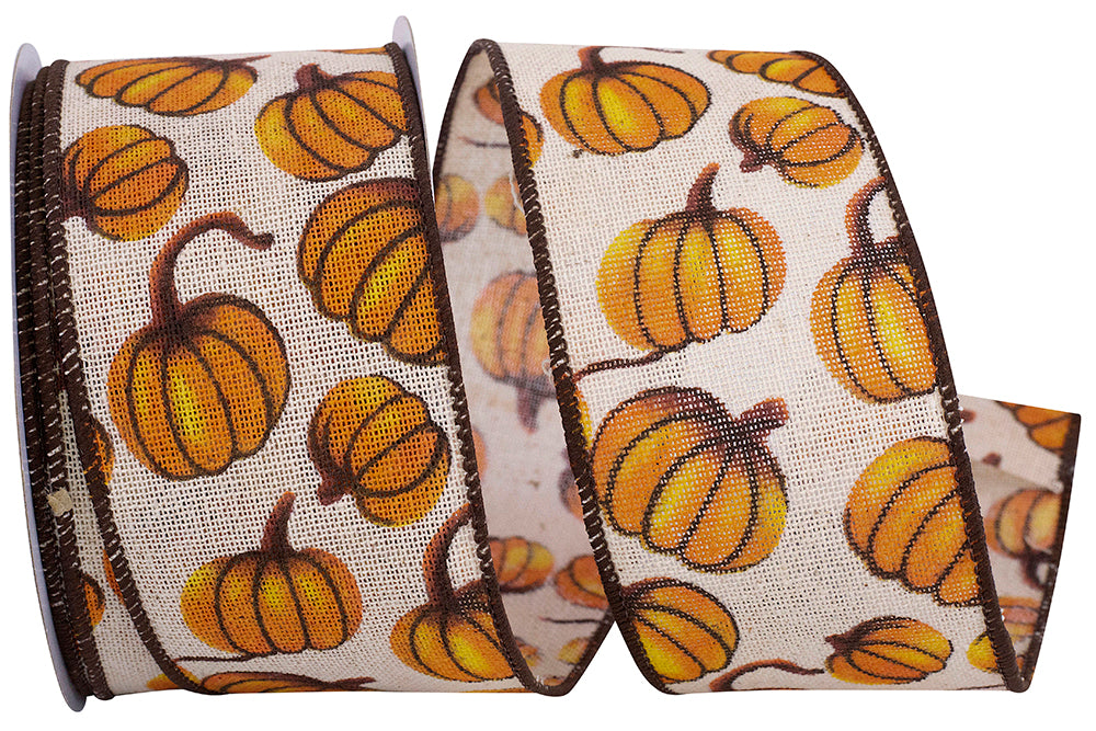 Cream 2-1 2 Inch Pumpkin Tumble Hopsack Wired Edge Ribbon for Wreaths & Bows