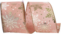 Rose 2-1 2 Inch Rose Gold Texture Snowflake Wired Edge Ribbon for Wreaths & Bows
