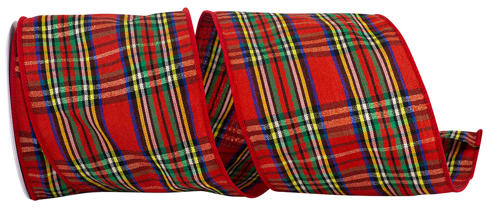 Plaid Traditions Deluxe Wired Edge Ribbon Red Green 4 Inch