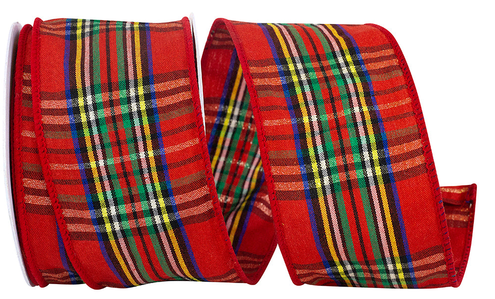Plaid Traditions Red Green 2-1/2 Inch Wired Edge Ribbon