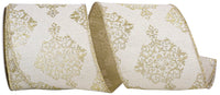 Platinum 4 Inch Lux Brocade Crest Wired Edge Ribbon for Wreaths & Bows