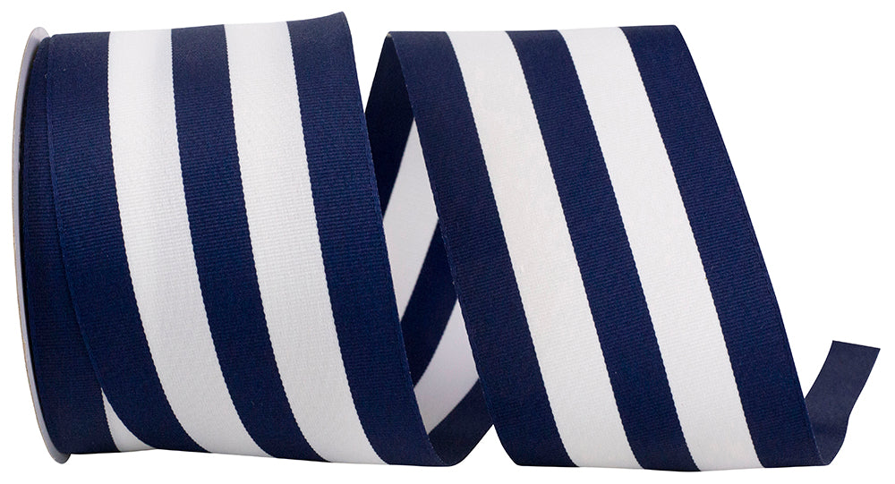 Navy 2-1 2 Inch Grosgrain Jumbo Stripe Woven Wired Edge Ribbon for Wreaths & Bows