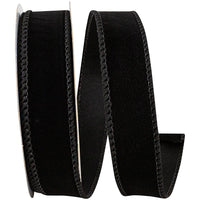 Black 1 Inch Velvet Fuzz Wired Edge Ribbon for Wreaths & Bows