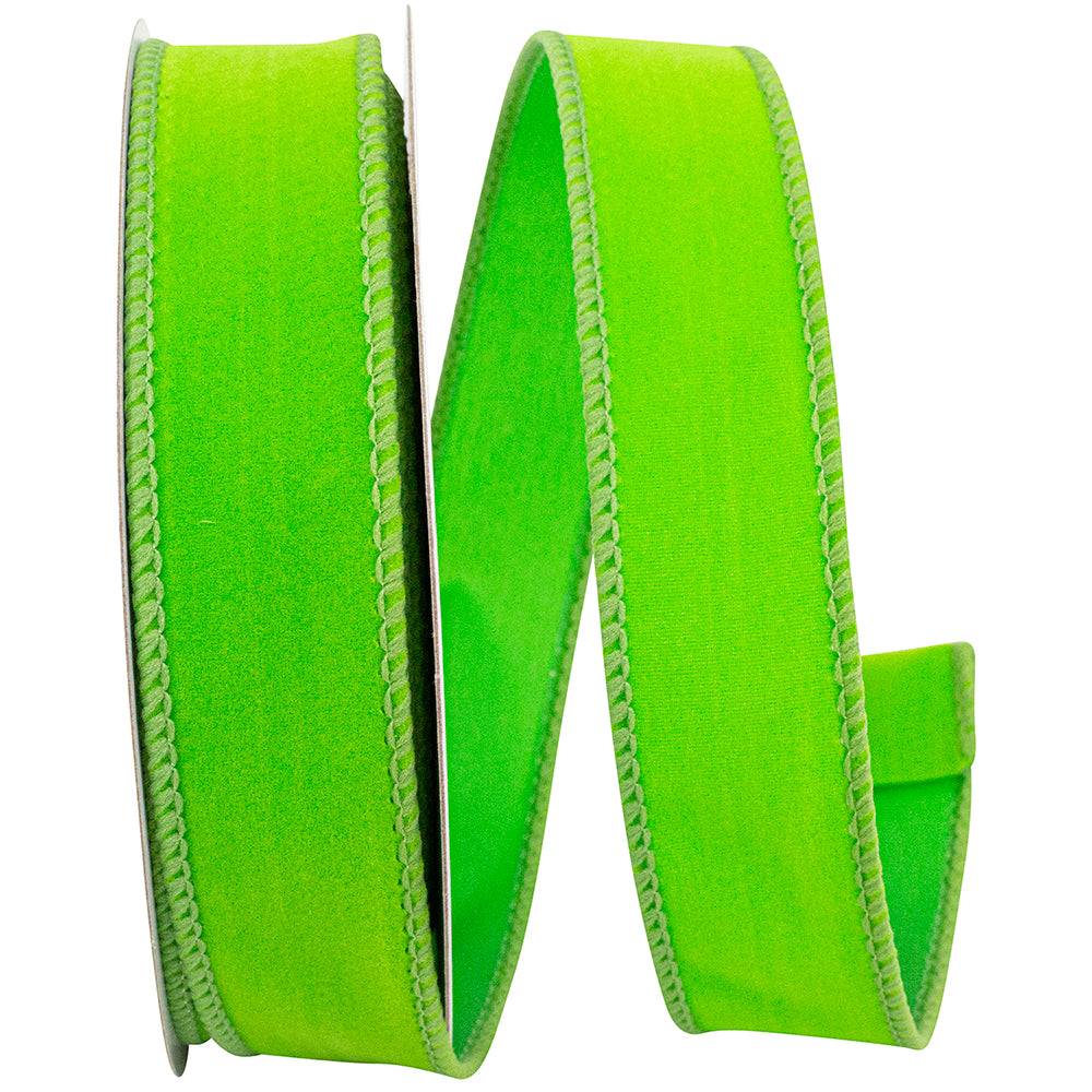 Lime 1 Inch Velvet Fuzz Wired Edge Ribbon for Wreaths & Bows