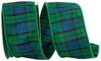 Black Watch Tartan Plaid Wired Edge Ribbon Blue Green 2-1/2 Inch