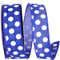 Linen Aspirin Dots Wired Edge Ribbon Royal White 1-1/2 Inch