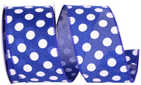 Linen Aspirin Dots Wired Edge Ribbon Royal White 2-1/2 Inch