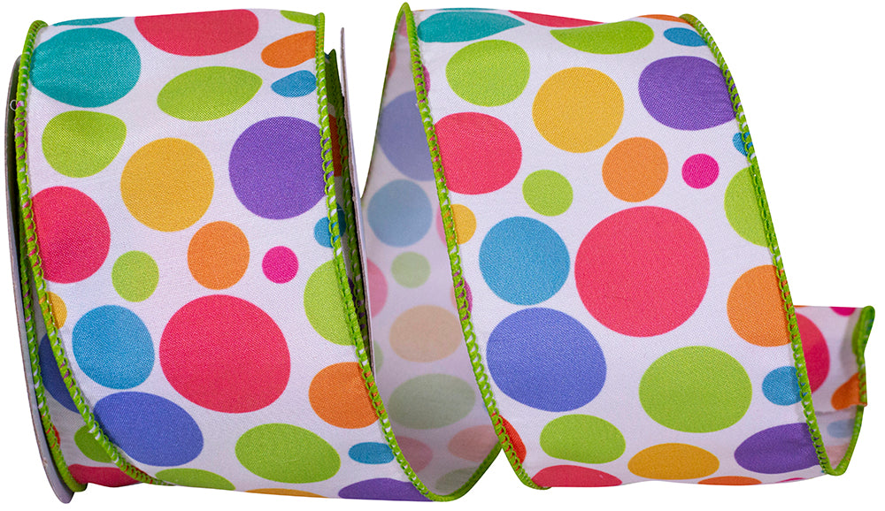 Multi 2-1 2 Inch Rainbow Disco Dot Wired Edge Ribbon for Wreaths & Bows