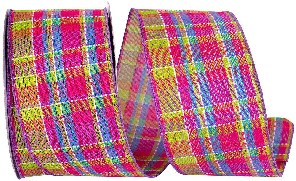Purple 2-1/2 Inch Bright Plaid Wired Edge Ribbon