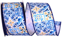 Royal 2-1 2 Inch Mediteraneo Tiles Style Wired Edge Ribbon for Wreaths & Bows