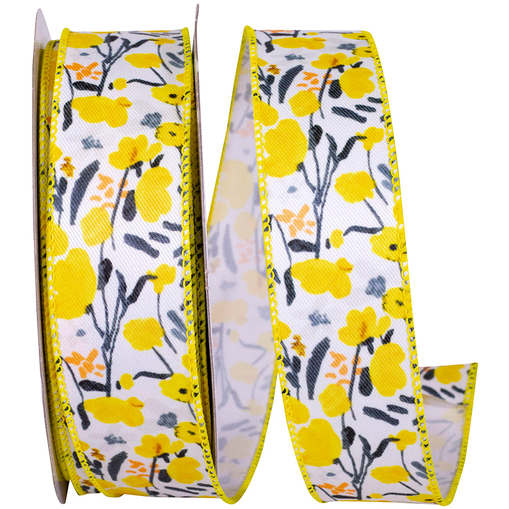 Yellow 1-1 2 Inch Wild Flower Amarillo Wired Edge Ribbon for Wreaths & Bows