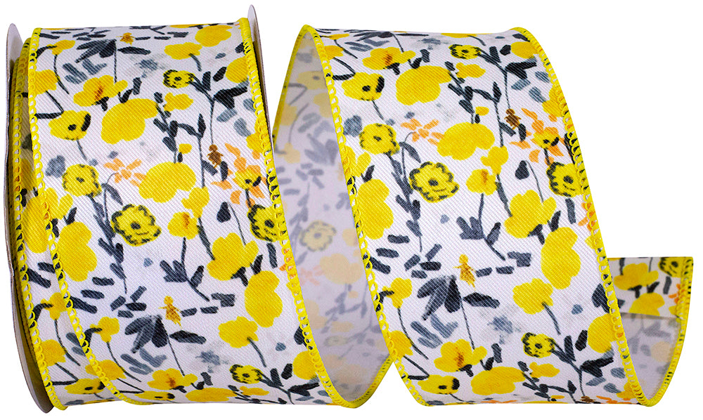 Yellow 2-1 2 Inch Wild Flower Amarillo Wired Edge Ribbon for Wreaths & Bows