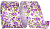 Lilac 2-1 2 Inch Rose Patch Calico Wired Edge Ribbon for Wreaths & Bows