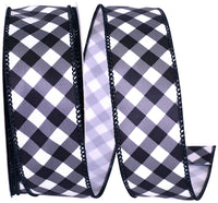 Gingham Diagonal Twill Ribbon Black White 1-1/2 Inch
