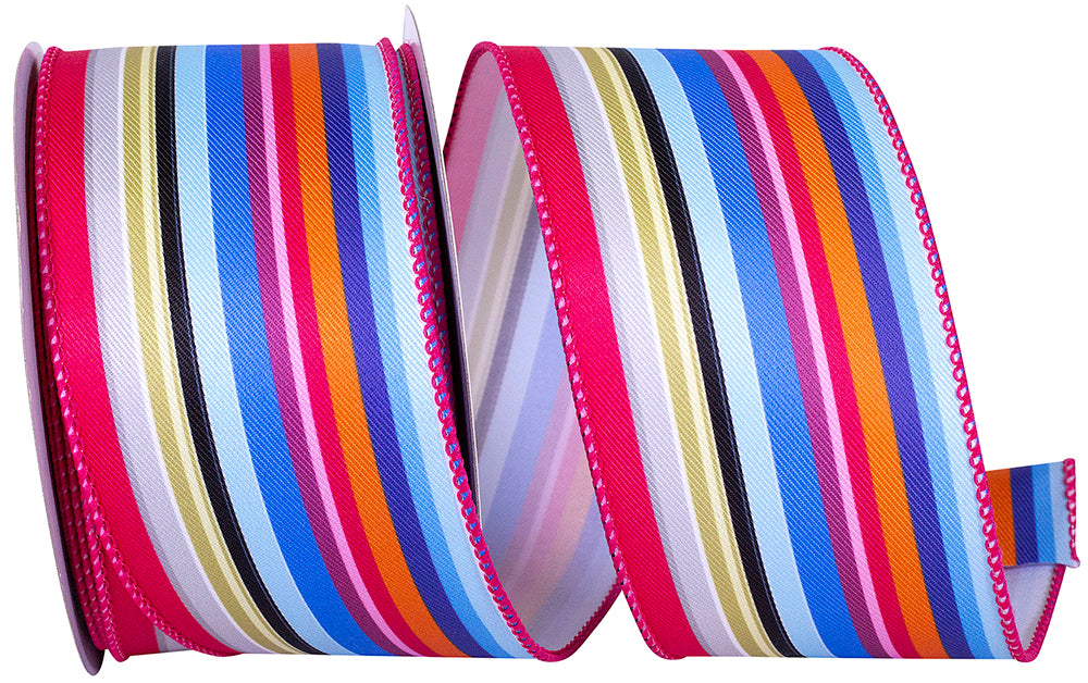 Multi 2-1 2 Inch Primary Vertical Stripe Twill Wired Edge Ribbon for Wreaths & Bows