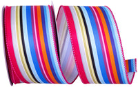 Multi 2-1 2 Inch Primary Vertical Stripe Twill Wired Edge Ribbon for Wreaths & Bows