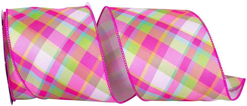 4 Inch Hot Pink Plaid Wired Edge Ribbon for Wreaths