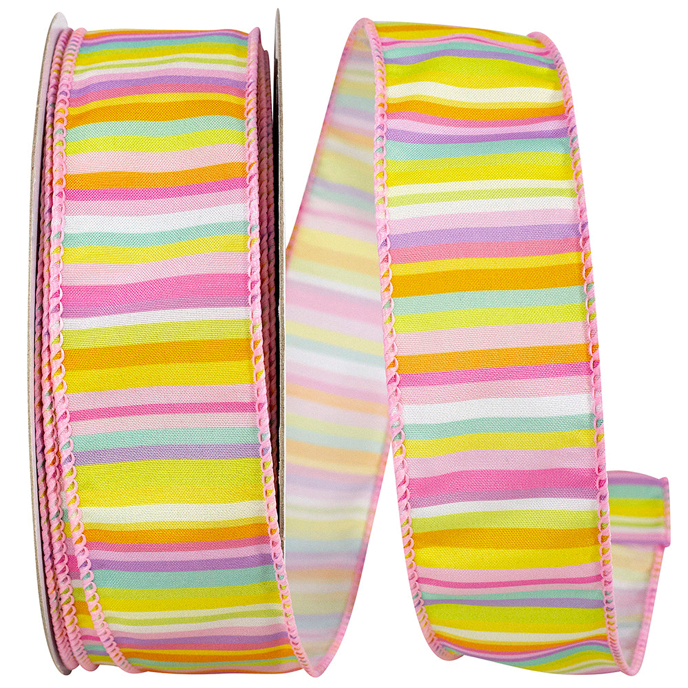 Multi 1-1 2 Inch Horizontal Stripe Mojave Wired Edge Ribbon for Wreaths & Bows